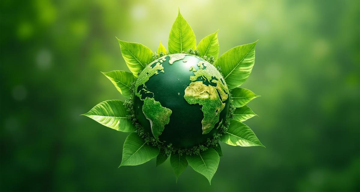 Green Earth with CO2 molecules representing carbon footprint awareness