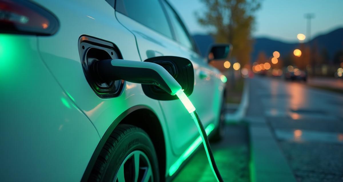 Electric vehicle plugged into charging station with digital display