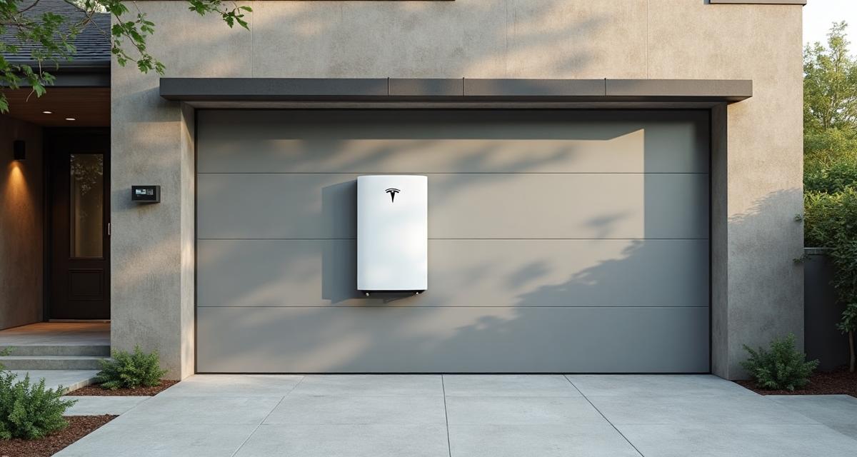 Home battery storage system mounted on wall with solar panels